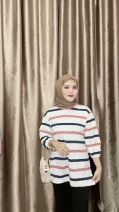 Lengan Kerut Terlaris Oversize Stripe Basic Tshirt / Kaos Jumbo Katun Premium LD 120