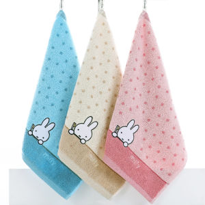 3-Pack Soft Absorbent Cotton Towels Cartoon Design Hand Towels Square Towels with Hanging Rope Non-Shedding for Home Use
