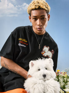 nuthink | American Street Fashion Dog Embroidery T-Shirt Short Sleeve Loose Fit