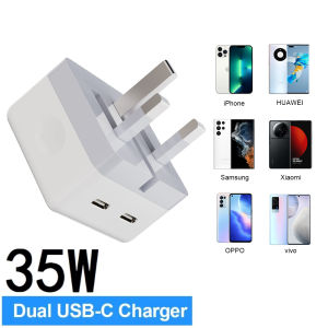 Foldabl Dual PD Fast Charger 35W Type C Phone Charger Adapter For iPhone 17 15 Samsung Xiaomi Quick Charge UK US Plug USB Charge