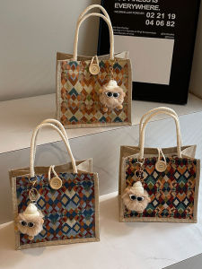 Casual Canvas Bento Box Bag Versatile Commuter Fashion Simple Outing Bag Soft Open Top Portable Small Size Geometric Pattern