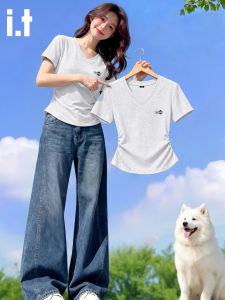 FINGERCROXX | Ruched American Casual Tee Shirts