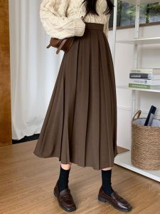 Spring and Autumn New American Retro High-Waist Slimming A-Line Midiskirt for Plus Size Women Pleated Skirt for Winter
