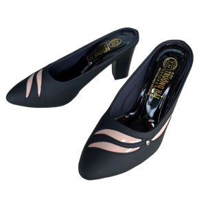 Dép nữ Sục cao gót 7cm Trường Hải da mềm mại màu đen gót to S135