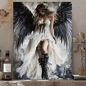 Jigsaw Puzzle 500 1000 1200 2000pcs Mysterious Dark Angel With Spread Black Wings And Long White Gown For Adults Stress Relief