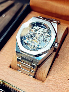 HRITO | Skeleton Automatic Mens Watch Waterproof Classic Oak Fashionable Square