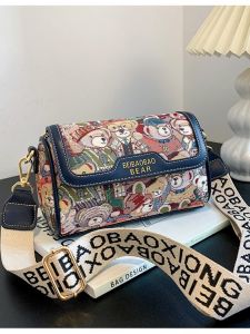 2025 New Commuter Casual Embroidery Bear Cartoon Crossbody Bag Womens Phone Bag Single Shoulder Bag Soft PU Leather