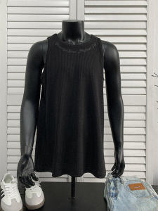 เสื้อกั๊กแขนกุดสีดำ ทรงหลวม สำหรับผู้ชาย แฟชั่นฤดูร้อน ลำลอง คอกลม ปกติ ไม่มีแบรนด์ ไม่มีฮู้ด ไม่มีลาย