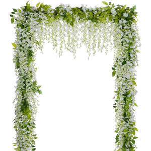 1.8M ผ้าไหมสีขาว Wisteria ประดิษฐ์ดอกไม้ Vine Garland พืชสําหรับห้องจัดงานแต่งงานตกแต่งปลอมดอกไม้ Wall Decor