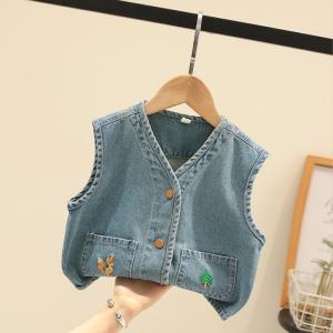 เสื้อกั๊กเด็กผ้าเดนิมบางฤดูใบไม้ผลิและฤดูใบไม้ร่วงสำหรับเด็กผู้หญิง เสื้อกั๊กเด็กผู้ชาย เสื้อกั๊กเด็ก ชุดเด็ก เสื้อกั๊กเด็ก