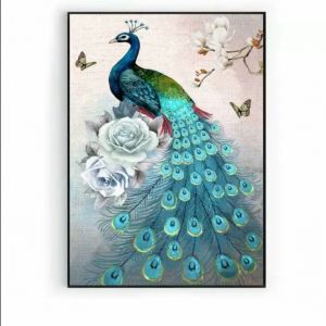 Lukisan Burung Merak Original Hand-painting Dekorasi Dinding Rumah Kantor Lounge Modern