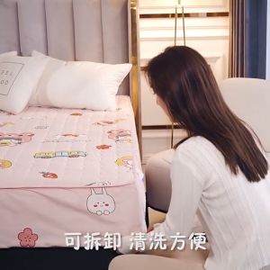 Quilted Cotton Mattress Protector Cover Fitted Bedsheet Cartoon Bedding Set Single/Queen/King Size