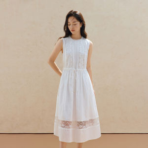 INMAN | French Style Sweet Lace Embroidery Sleeveless Patchwork Dress