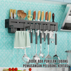Rak pisau dinding Dapur Stainless Steel Rak Gantung Dapur Multifungsi Rak Tempel Tanpa Bor