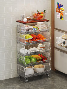 Stainless Steel Kitchen Vegetable Storage Rack Multi-layer Home Fruit Basket Storage Basket Multi-functional Mobile Ground-based