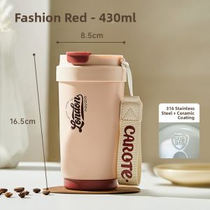 Carote Ceramic Coated Stainless Steel Insulated Coffee Cup Portable Water Bottle for Men And Women Vintage Style Wide Mouth Cup