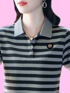 QIAOXIZI | Stylish Womens Summer Stripe Short Sleeve T-shirt Large Size