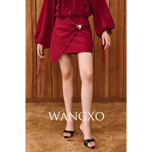 WANGXO | Chân Váy Ngắn Len Lanh Có Kết Cấu với Nơ 3D và Trang Trí Kim Loại
