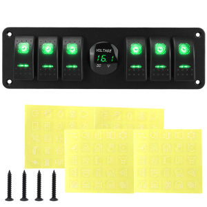 Blue/red/green 6+1-position universal combination switch with voltage digital display suitable for car RV yachtetc