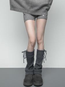 Girls Winter Knee High Socks Pure Color Knitted Fleece Lined Micro Flared Snow Boot Leggings Stockings Overlap Design