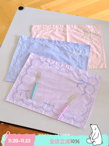 Original Pure Cotton Tablecloth Tea Towel Photography Jumping Sugar French Style Grid Stitching Dining Pad Home Fabric Table Art