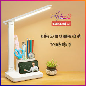 [Voucher 50K| 25.06 29.06] Đèn học để bàn tích điện kết hợp dải led 3 màu sắc điều chỉnh độ sáng và có giá để bút tiện lợi DN112