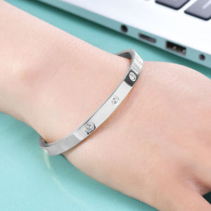 Kemstone Stainless Steel Zircon Couple Bangle Bracelet Womens Love Bracelets