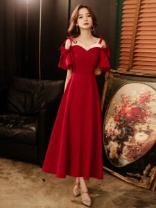 Elegant Red Wedding Dress 2025 New Style Strapless Evening Gown Slimming Small Size Return Home Pouring Wine Ceremony Dress