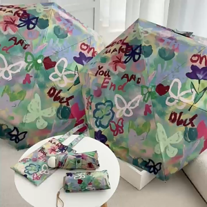 Oil painting style sun umbrella UV automatic umbrella foldable with handbag Sunny and rainy days