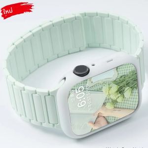 สายคล้องแม่เหล็ก + เคสซิลิโคนสําหรับ Apple Watch Band Ultra 2 49 มม.46 มม.45 มม.44 มม.42 มม.41 มม.40 มม.TPU ฝาครอบ Iwatch 10 9 8 7 6 SE 5 4