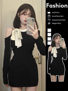 HUOLISI | Slim Fit Long-Sleeve Black Dress for Petite Girls