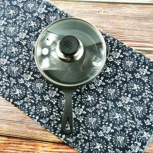 Non-Stick Cast Iron Flat Bottom Pan Mini Pancake Pan Oven Steak Pizza Egg Frying Pan with Cover Glass Cover for Gas And Induction Stove