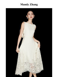 Richest Family Style Lace Splicing Acetate Off-Shoulder Dress