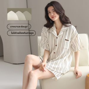 MiiOW | ชุดนอนผู้หญิงผ้าฝ้ายแท้แขนสั้นบาง คอกลม ระบายอากาศได้ดี ใส่สบาย ชุดอยู่บ้าน ฤดูร้อน 2025 ชุดนอนผู้หญิง MiiOW