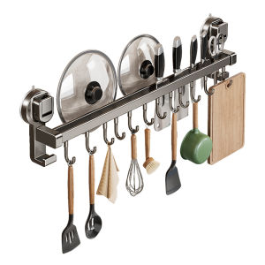 Suction Cup Kitchen Rack Punch-Free Hook Hanging Rod Spoon and Spatula Rack Multi-Functional Spatula Knife Rack Storage Rack