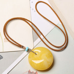 Pure Natural Genuine Goods Yellow Chicken Grease Beeswax Pendant Peace Buckle Sweater Chain Raw Ore Amber Mens and Womens Necklace Car Pendant