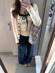 Korean Style Soft Knitted Cardigan And Tank Top Set Womens Outerwear Loose Fit Long Sleeve round Neck Button Decoration