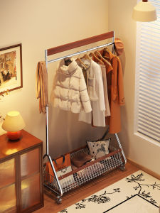 Movable Wheeled High-capacity Wooden Coat Rack
