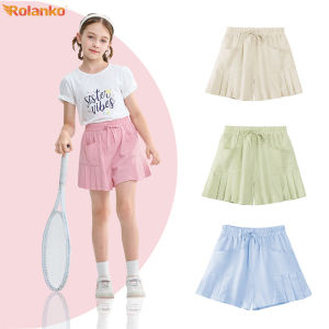 Rolanko Shorts for Girls with Pockets Pleats Design Kids Shorts for Lightweight Casual Beach Sports 5-12 Years