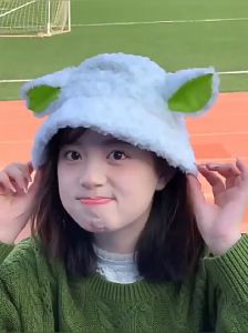 Autumn Winter Lamb Plush Sheep Ear Shaped Warm Wool Bucket Hat Lovely Creative Cap Faux Fur Super Soft Comfortable Women Hats