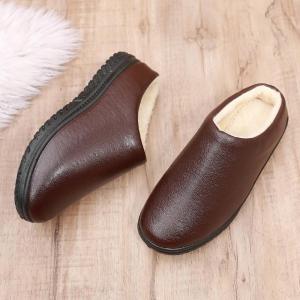 Womens Waterproof Cotton Slippers Winter Home Thick-Soled Non Slip Cotton Slippers Men and Women Indoor Heattech Cotton Slippers New Arrival Leather Surface