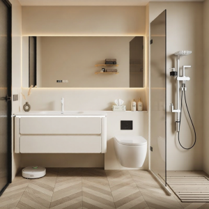 DIPURUI | Cream Style Customizable Bathroom Cabinet with Extended Sink