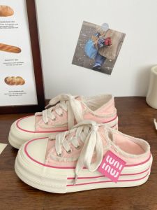 Womens Casual Canvas Shoes Summer 2024 Thick Bottom Slip-On Breathable Half Slippers Korean Style Low Cut Rubber Sole