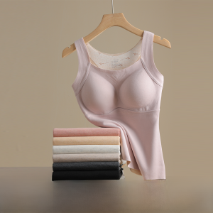 Miiow | Thickened Fleece Warmth Vest Womens Autumn Winter Inner Wear With Chest Pad Fleece Lined Sleeveless Top Base Shirt