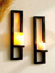 Black Wooden Wall Mounted Candle Holders Rustic Display Stands Decorative Sconces Shelves for Living Room Bedroom & Home Decor