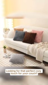 Elegant Cozy Faux Fur Pillow Case with Soft Fluffy Stripes Hypoallergenic Polyester Cushion Cover for Bedroom and Home Decor