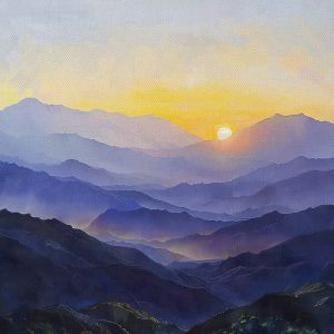 Tranh núi non hùng vĩ mặt trời mọc trên núi phong cảnh bình minh.Tranh treo tường dán tường phong thủy.CGI-962