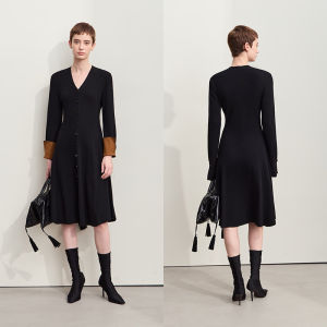 AMII | New Commuter V-Neck Contrasting Colors Buttoned Knitted Dress