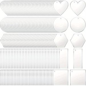 10pcs Acrylic Blanks Transparent Keychain Pendants Includes Circle Heart Square Rectangle Hexagon Shaped Star for DIY Crafts