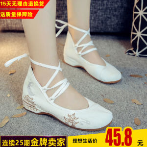 New Spring Summer Embroidered Traditional Hanfu Dance Shoes Womens Single Shoes Old Cloth Shoes Low Heel round Toe Slip-On